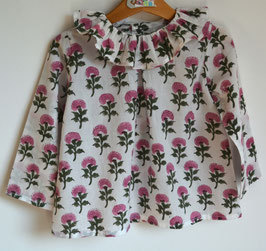 Blouse 3 ans coton indien fleuri rose et vert