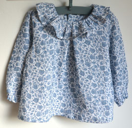 blouse 2 ans double gaze blanche fleurie bleue
