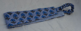 Bandeau coton indien bleu fleuri doublé rayures bleues.