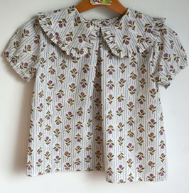 Blouse 6 ans manches courtes coton rayé et fleuri.