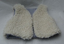 Gilet de berger poupée 36 cm bouclettes écrues doublé rayures bleues