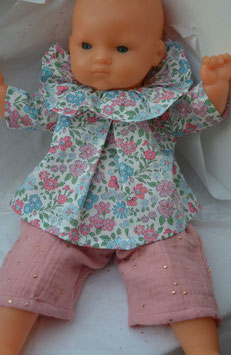 Ensemble poupée 36 cm Liberty Annabelle Rose pantalon gaze rose pois or