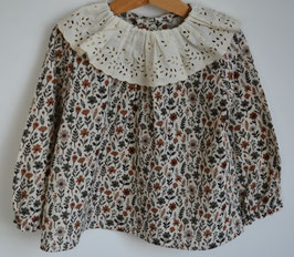 Blouse 4 ans double gaze fleurie automne col broderie écrue