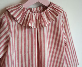 Blouse 3 ans coton indien rayures vieux rose manches longues