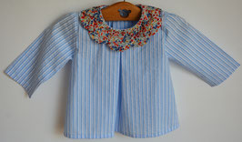 Blouse 6 mois rayures bleues pétales Liberty Wiltshire Bud