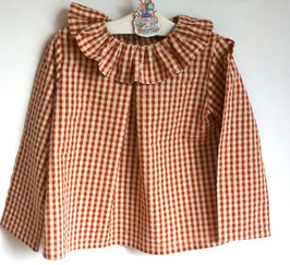 Blouse 5 ans Vichy seersucker écru et cognac