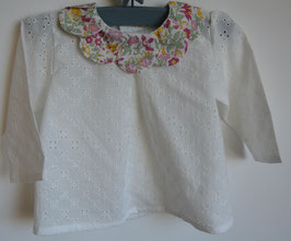 Blouse 6 mois broderie anglaise pétales Liberty mamie rose