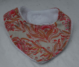 Bavoir poupée double gaze motifs indiens roses doublé éponge bambou blanche