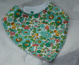 Bavoir Liberty Betsy vert doublé coton éponge bambou blanche