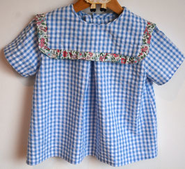 Blouse 4 ans vichy seersucker bleu col carré volant Liberty Annabella