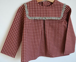 Blouse 5 ans Vichy chocolat et rose col volant Liberty Kattie and Millie