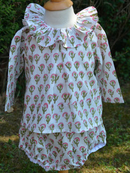 Ensemble 6 mois Bloc Print rose et vert