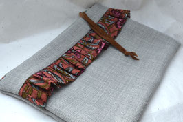 pochette plate lin gris volant coton indien