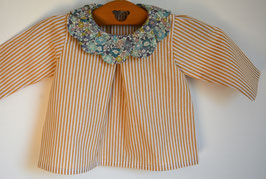 Blouse 3 mois rayures jaunes col pétales Liberty Michèle