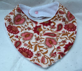 Bavoir double gaze rose fleurie indienne doublé éponge bambou