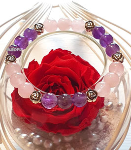 Bracelet "8" Améthyste + quartz rose