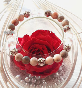 Bracelet '12" jaspe zèbre rose + cristal de roche