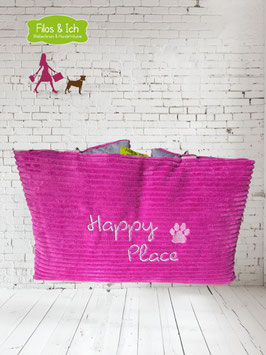 Reisedecke Happy Place pink grau mit Tragegurt