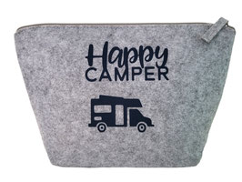 Filz-Etui Happy Camper grau-dunkelblau