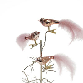 Lot de 3 Oiseaux clip rose