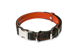 25mm Leather Collar Black and Red, Adjustable