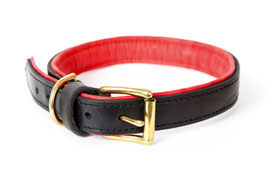 25mm Leather Collar Black - Red, solid brass