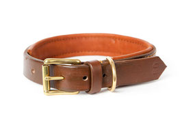 30mm Brown leather collar Comfort, solid brass