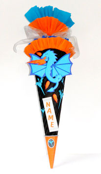 Schultüte Drache schwarz blau orange