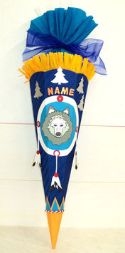 Schultüte Weißer Wolf blau weiß grau orange