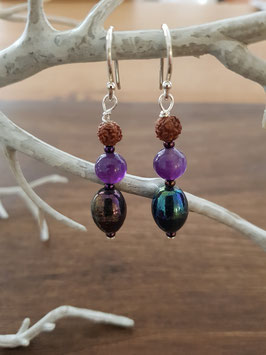 Ohrringe Amethyst - mit Holz- & Zierperlen