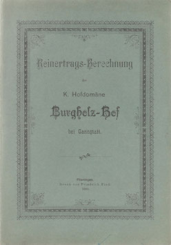 Reinertrags-Berechnung der K. Hofdomäne Burgholz-Hof bei Cannstatt