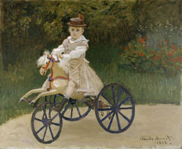 Jean Monet auf einem Spielzeugpferd, auf Posterpapier