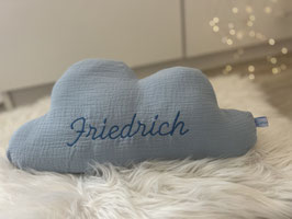 4/ Wolkenkissen Musselin incl Name hellblau name in indigo