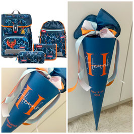 J16a/ Schultüte indigo orange hellblau