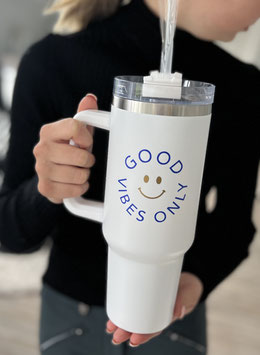 Trinkbecher weiß Good Vibes only