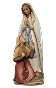 Statua Madonna di Lourdes con Bernadette in legno