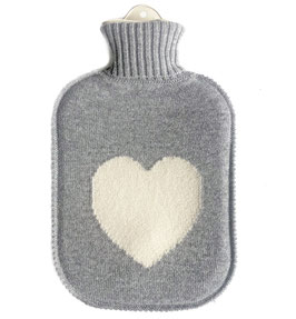 Große Kaschmir Wärmflasche HEART • grau