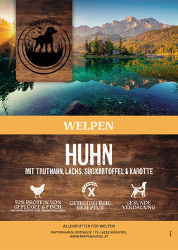 Huhn mit Truthahn, Lachs, Süßkartoffel & Karotte (Welpe/Junghund)