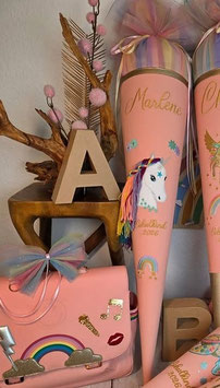 Schultüte 3 D Einhorn, apricot-rose