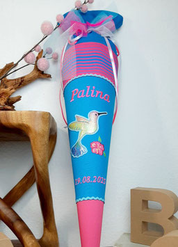 Schultüte Kolibri, pink-türkise Wellen