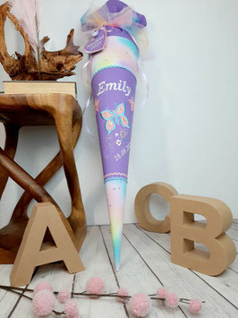 Schultüte Butterfly 6, flieder Regenbogen Farbverlauf