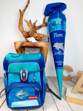 Schultüte Delfin, blau-türkis