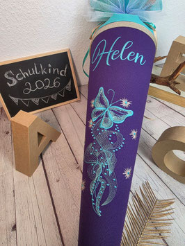 Schultüte Schulkind, Design Magischer Schmetterling lila-türkis