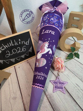 Schultüte Einhorn mit Schmetterling, lila