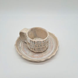 Tasse avec anse et sous-tasse effet marbre ivoire