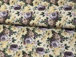 Baumwollsatin Blumen lila gelb creme B10349