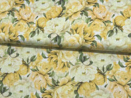 Baumwollsatin gelb creme Blumen B10345