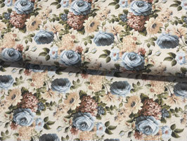 Baumwollsatin blau creme altrosé Blumen B10346