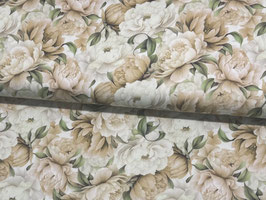 Baumwollsatin beige creme Blumen B10344