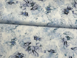 Baumwollsatin Blumen weiß/ blau B10167